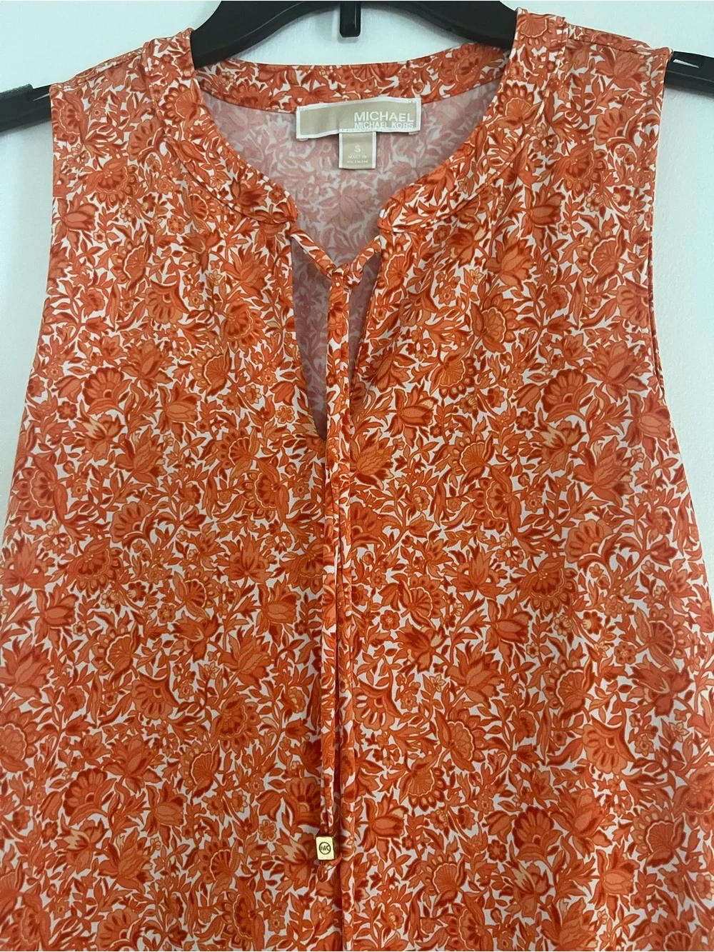 Michael Kors Sleeveless Orange Floral Shift Dress with Tassel Tie Size Small